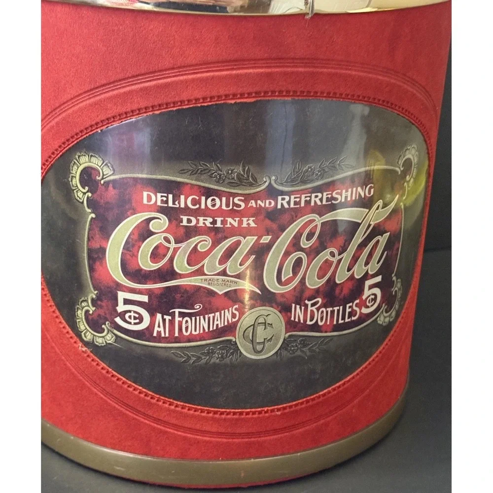 Vintage Coca-Cola Ice Bucket Red & Gold Clear Acrylic Handle Made in USA EUC
